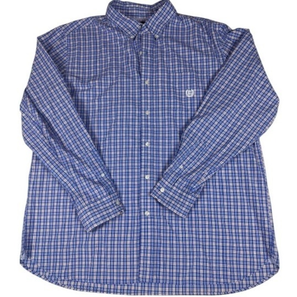 Chaps‎ Button Down Shirt Mens XL Blue Red Plaid Long Sleeve Logo Pocket Cotton